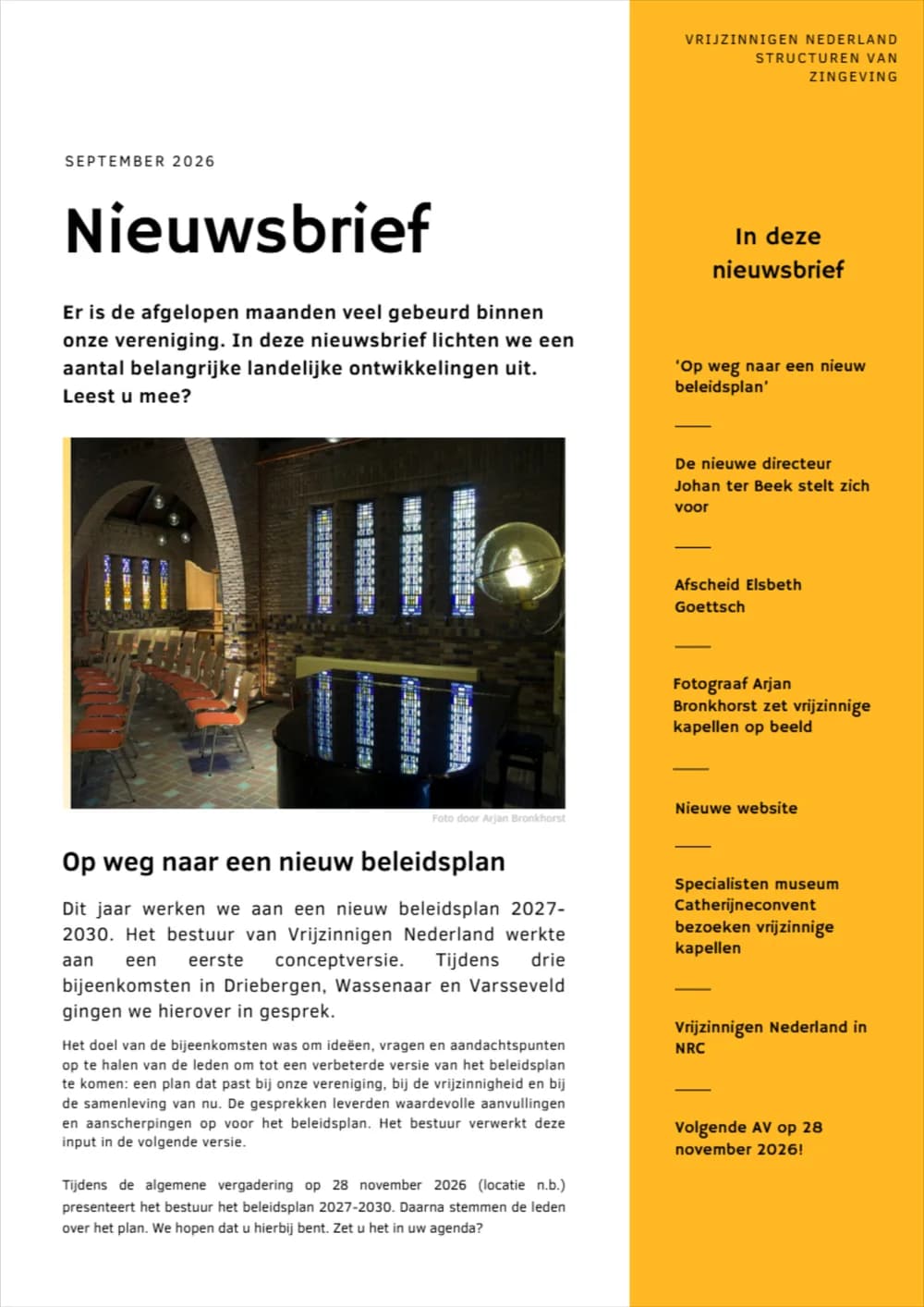 Omslag van de nieuwsbrief van september 2026
